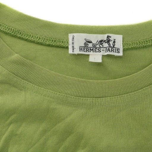 Hermes T-shirt Cut And Sewn Short Sleeves Crew Neck Logo Embroidery L Green XZ