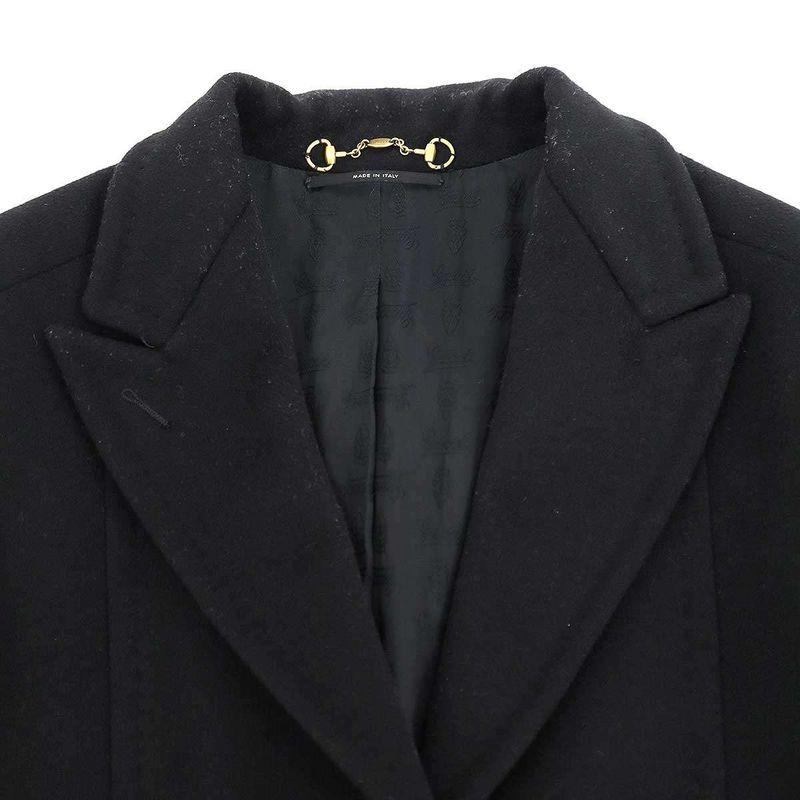 Gucci Horsebit Wool Long Coat 204897 Zs828 Black 38