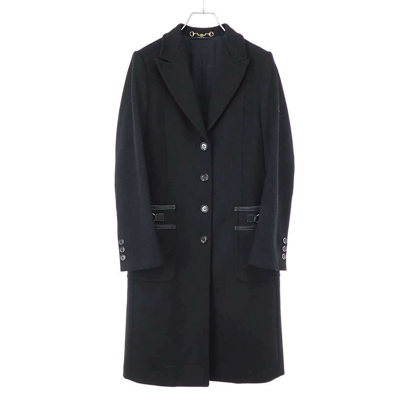 Gucci Horsebit Wool Long Coat 204897 Zs828 Black 38