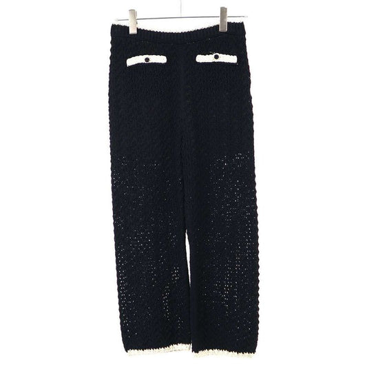 Chanel 2022 Resort Cotton Silk Low Gauge Knit Pants P7201k10363 Black White 38