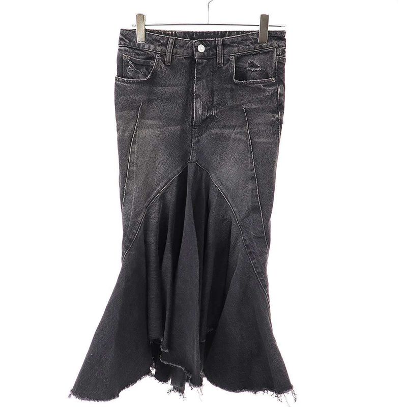 Balenciaga Mermaid Damaged Denim Skirt 719298 Tbp47 Black 36