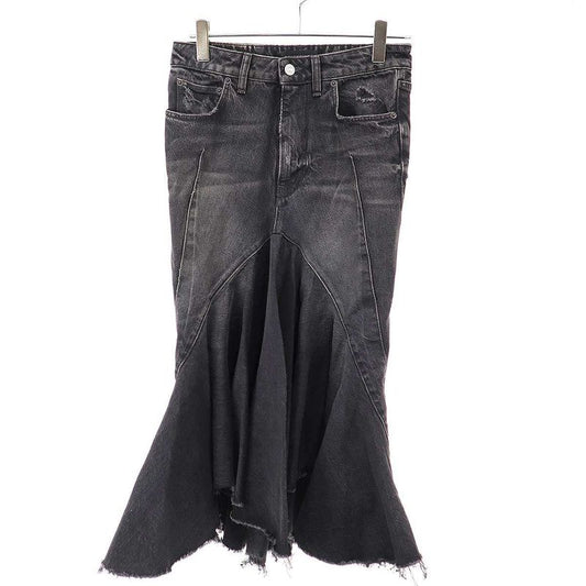 Balenciaga Mermaid Damaged Denim Skirt 719298 Tbp47 Black 36