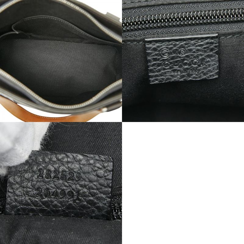 Gucci GG Canvas Business Bag Handbag 282529 Grey Black Canvas Leather Ladies