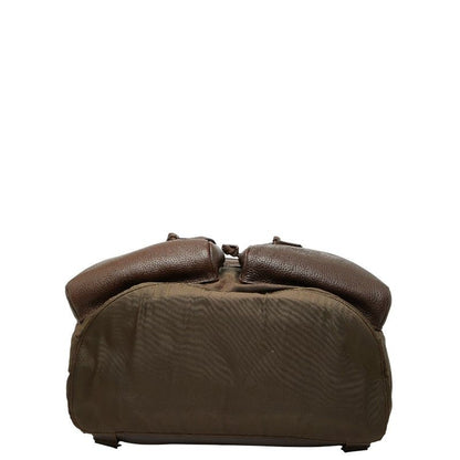 Prada Logo Backpack Rucksack Brown Leather Nylon Women Prada