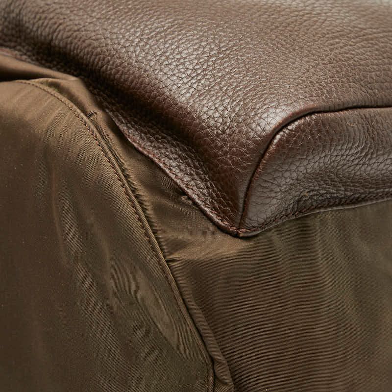 Prada Logo Backpack Rucksack Brown Leather Nylon Women Prada