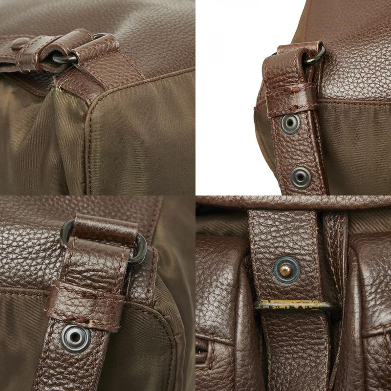 Prada Logo Backpack Rucksack Brown Leather Nylon Women Prada