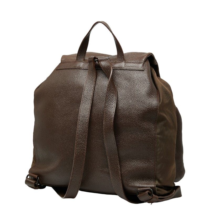 Prada Logo Backpack Rucksack Brown Leather Nylon Women Prada
