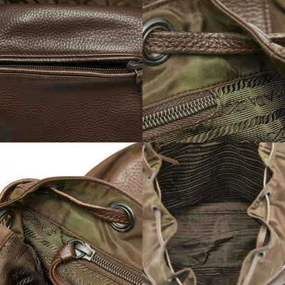 Prada Logo Backpack Rucksack Brown Leather Nylon Women Prada