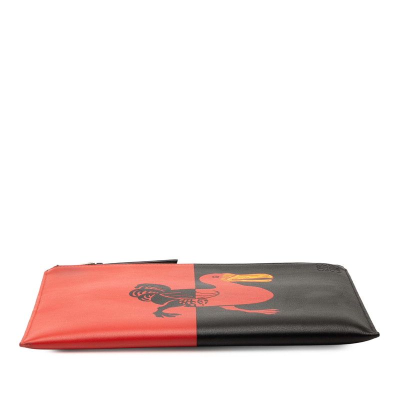 Loewe Anagram Bicolor Clutch Bag Second Bag Black Red Leather Women Loewe