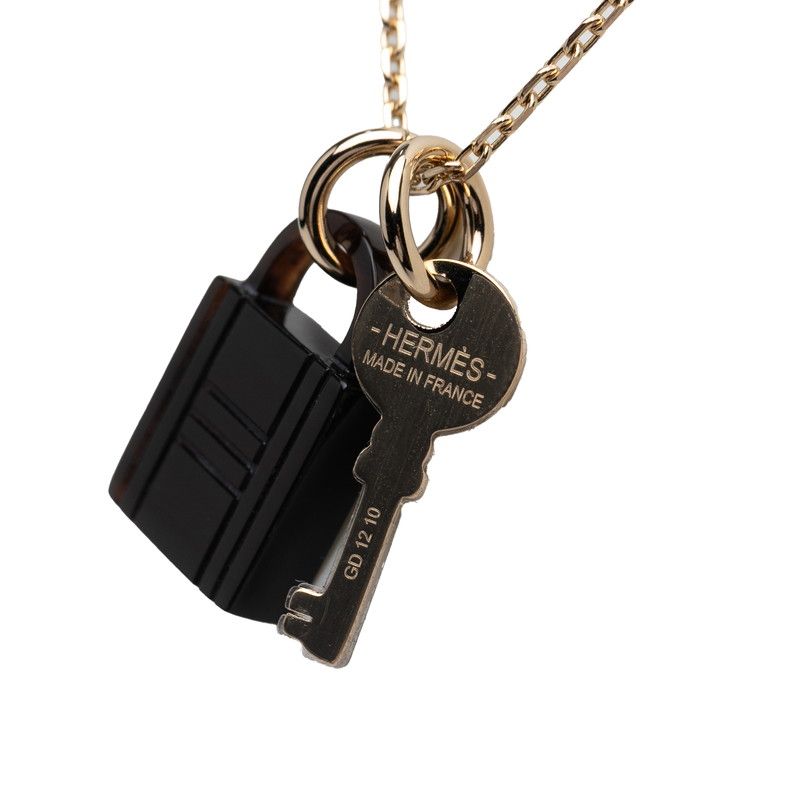 Hermes Amulet Padlock PM Pendant Necklace Gold Brown Plated Buffalo Horn Ladies