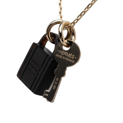Hermes Amulet Padlock PM Pendant Necklace Gold Brown Plated Buffalo Horn Ladies