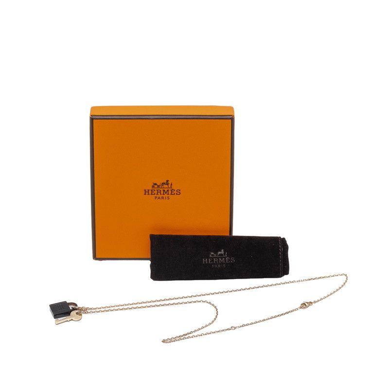 Hermes Amulet Padlock PM Pendant Necklace Gold Brown Plated Buffalo Horn Ladies