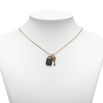 Hermes Amulet Padlock PM Pendant Necklace Gold Brown Plated Buffalo Horn Ladies