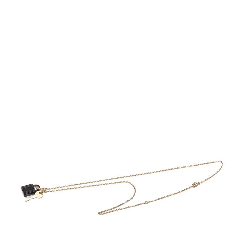Hermes Amulet Padlock PM Pendant Necklace Gold Brown Plated Buffalo Horn Ladies