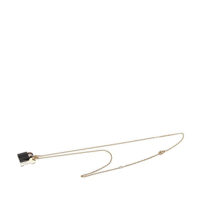 Hermes Amulet Padlock PM Pendant Necklace Gold Brown Plated Buffalo Horn Ladies