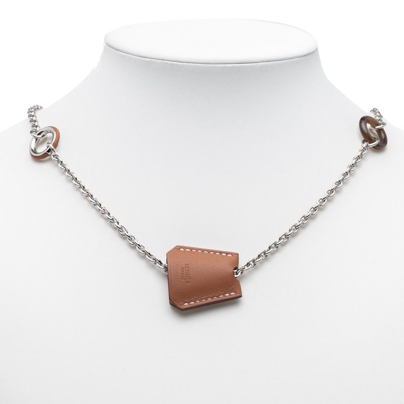 Hermes Clochette Necklace Silver Brown Metal Vorsiflte Ladies Hermes