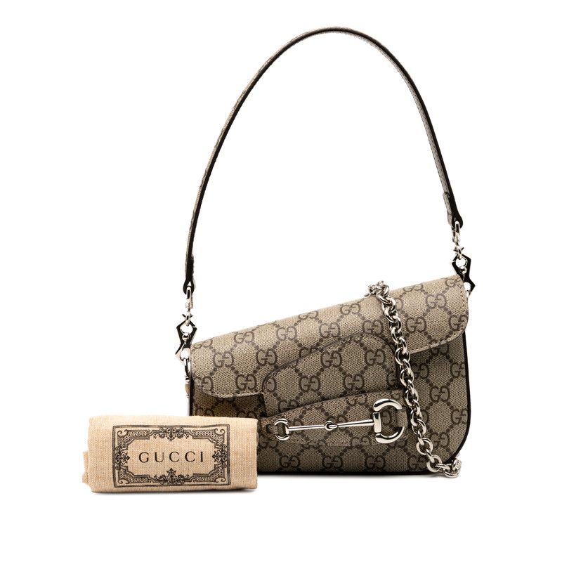 Gucci GG Supreme Horsebit 1955 Handbag One Shoulder Bag 2WAY 774209 Beige Brown