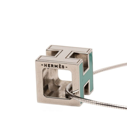 Hermes Caje De Ashe H Cube Pendant Necklace Silver Light Blue Metal Ladies