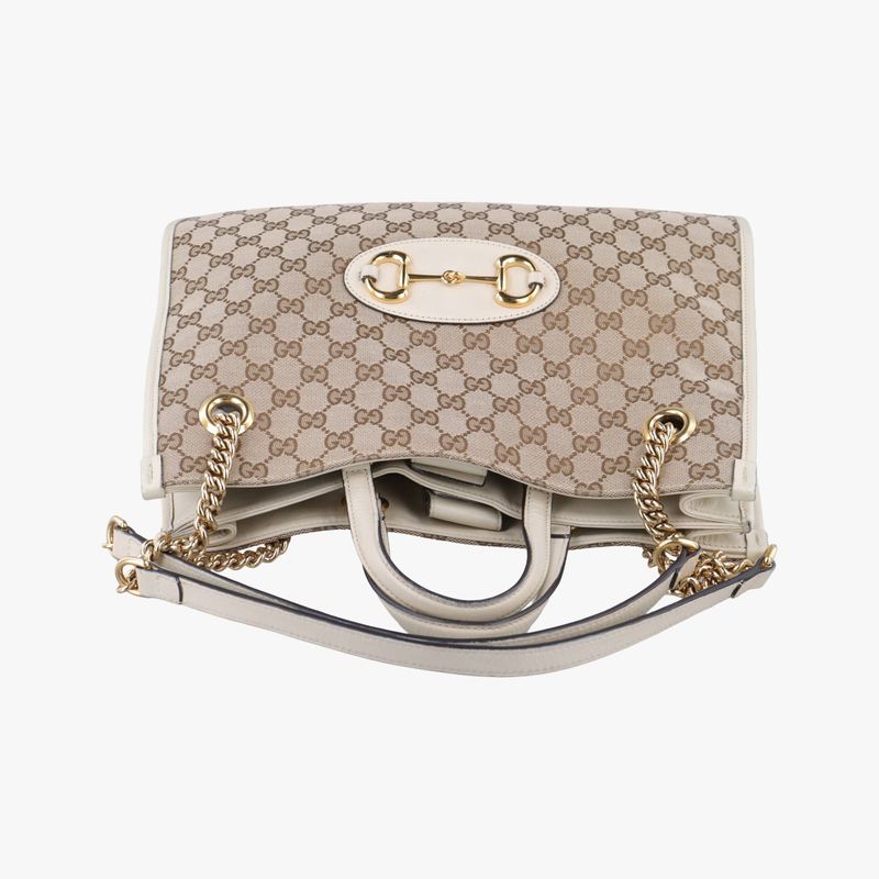Gucci Horsebit 1955 Beige And White Canvas And Leather 621144 G033152077