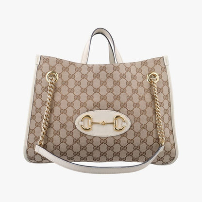 Gucci Horsebit 1955 Beige And White Canvas And Leather 621144 G033152077