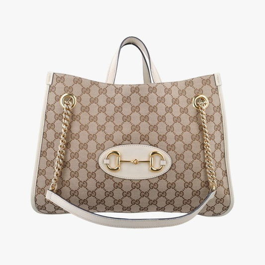 Gucci Horsebit 1955 Beige And White Canvas And Leather 621144 G033152077