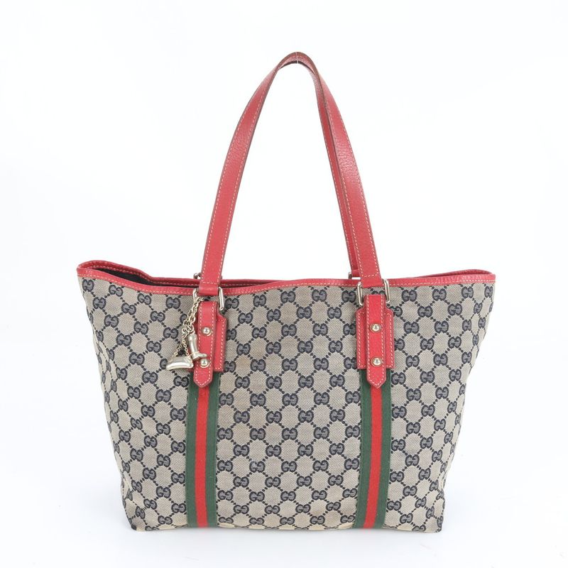 Gucci GG Canvas Sherry Line 139260 Leather Tote Bag Shoulder Hand A4 Ladies REM