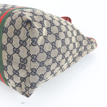 Gucci GG Canvas Sherry Line 139260 Leather Tote Bag Shoulder Hand A4 Ladies REM