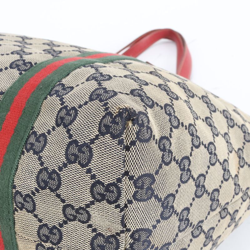 Gucci GG Canvas Sherry Line 139260 Leather Tote Bag Shoulder Hand A4 Ladies REM