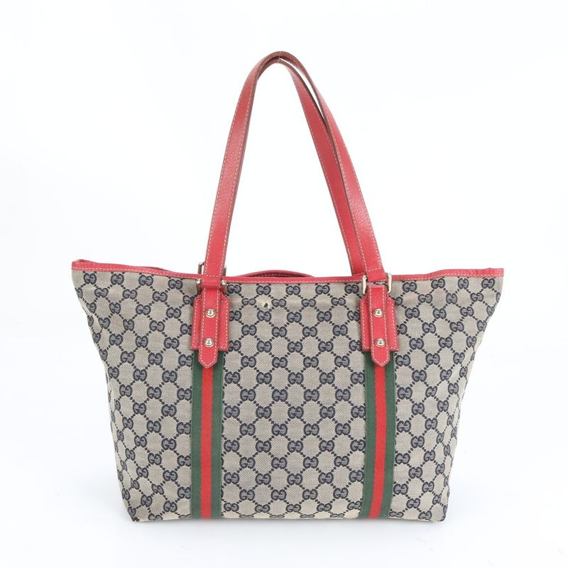 Gucci GG Canvas Sherry Line 139260 Leather Tote Bag Shoulder Hand A4 Ladies REM
