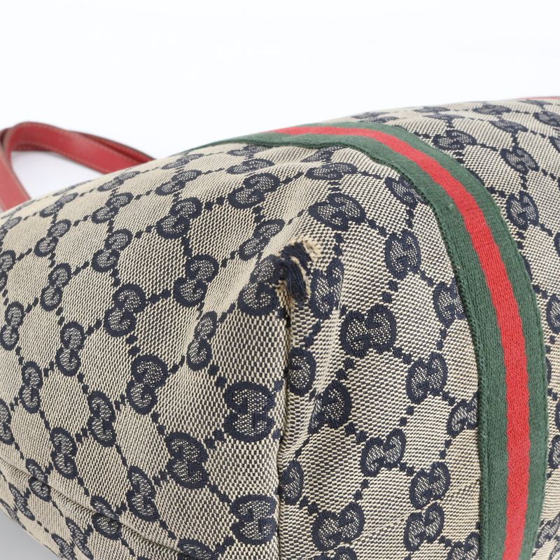 Gucci GG Canvas Sherry Line 139260 Leather Tote Bag Shoulder Hand A4 Ladies REM