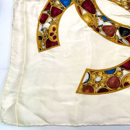 Chanel Coco Mark Silk Beige Scarf