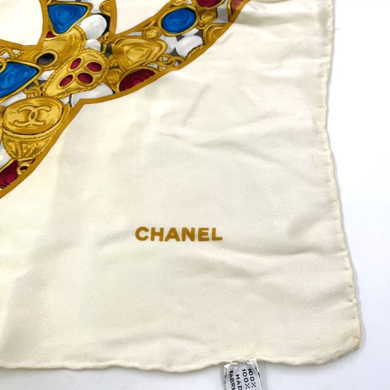 Chanel Coco Mark Silk Beige Scarf