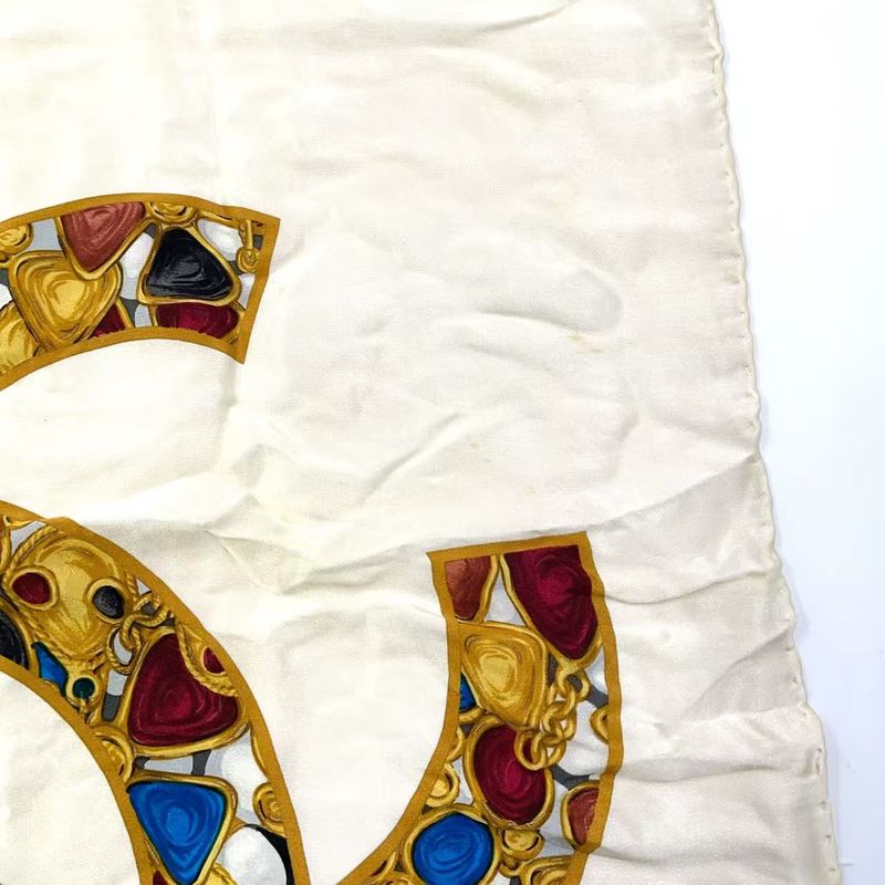 Chanel Coco Mark Silk Beige Scarf