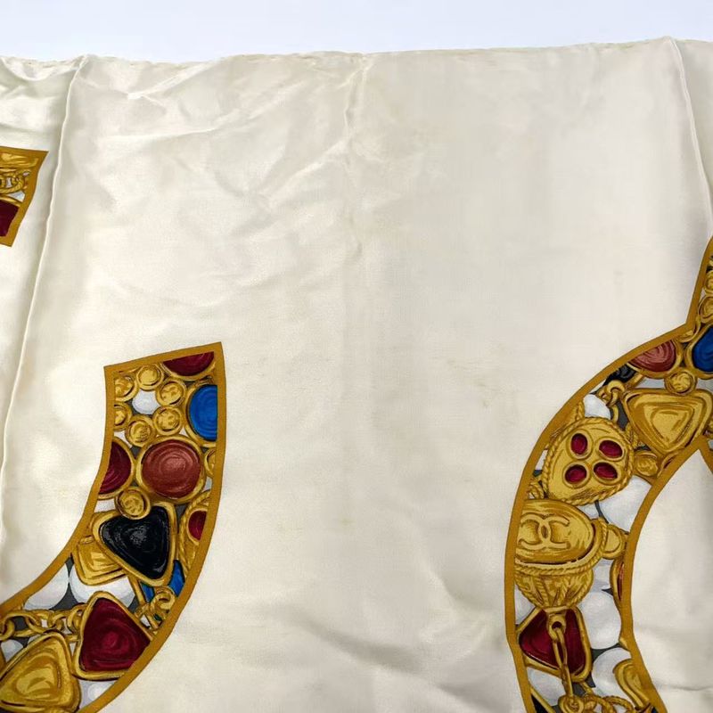 Chanel Coco Mark Silk Beige Scarf