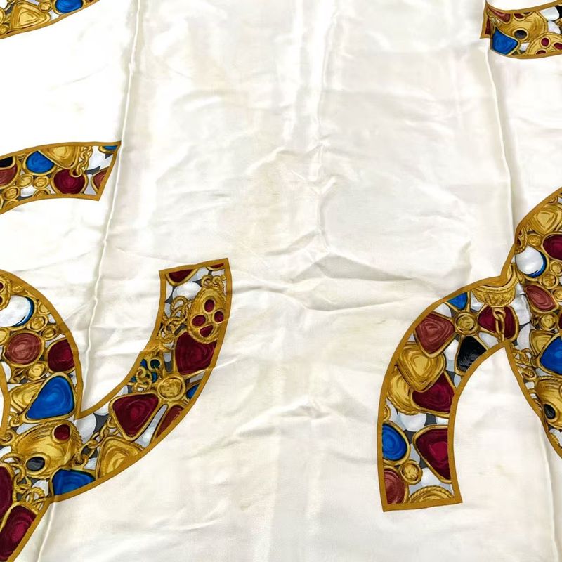 Chanel Coco Mark Silk Beige Scarf