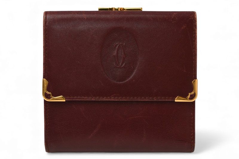 Cartier Folded Wallet Trifold Vintage Cartier Must De Cartier Bordeaux With