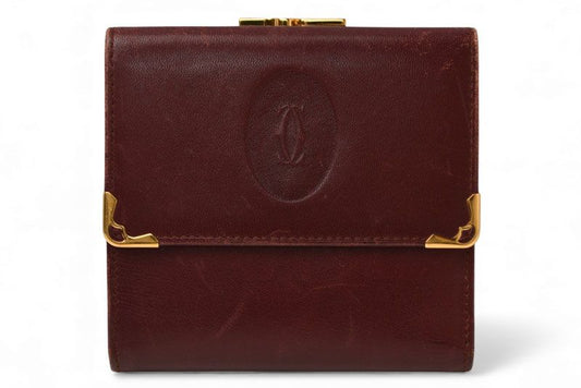 Cartier Folded Wallet Trifold Vintage Cartier Must De Cartier Bordeaux With