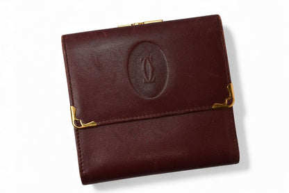 Cartier Folded Wallet Trifold Vintage Cartier Must De Cartier Bordeaux With