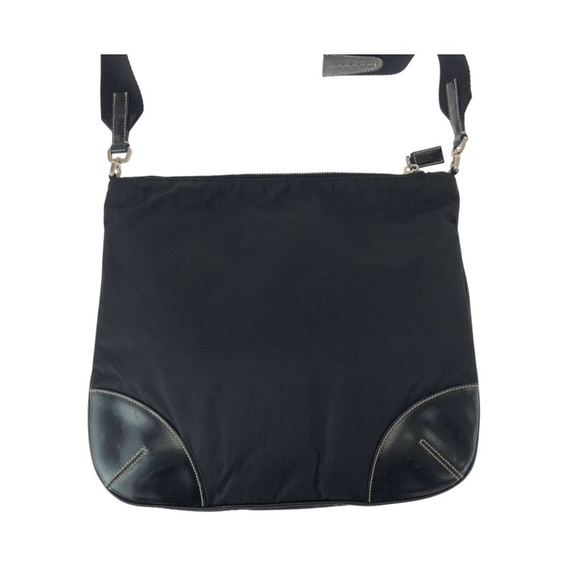 Prada Triangle Logo Plate Black Silver Hardware Nylon/leather Shoulder Bag