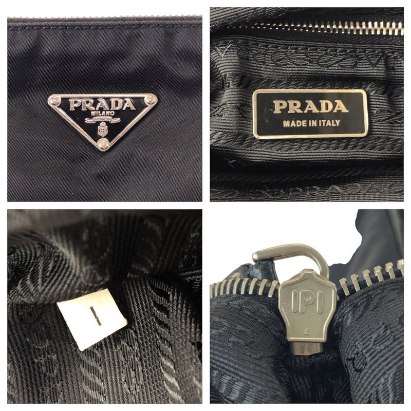 Prada Triangle Logo Plate Black Silver Hardware Nylon/leather Shoulder Bag
