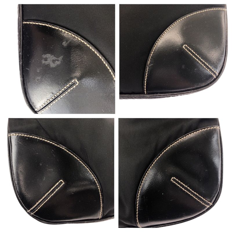 Prada Triangle Logo Plate Black Silver Hardware Nylon/leather Shoulder Bag