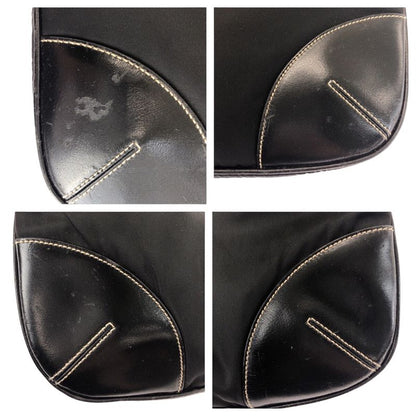 Prada Triangle Logo Plate Black Silver Hardware Nylon/leather Shoulder Bag