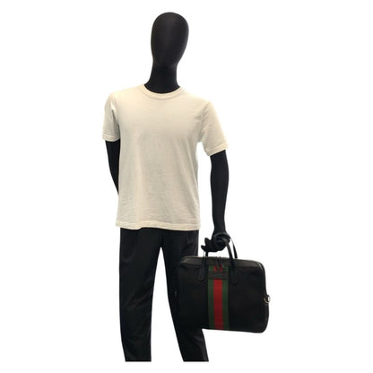 Gucci Sherry Line Black Silver Hardware Canvas/leather 387102 Business Bag