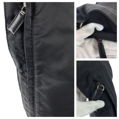Prada Tessuto Triangle Logo Plate Black Silver Hardware Nylon Shoulder Bag