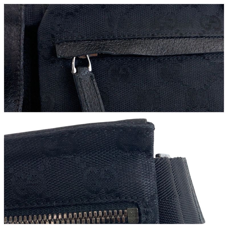 Gucci Black Silver Hardware GG Canvas/leather 28566 Body Bag Waist Pouch Women