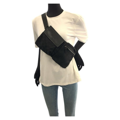 Gucci Black Silver Hardware GG Canvas/leather 28566 Body Bag Waist Pouch Women