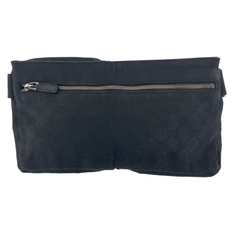 Gucci Black Silver Hardware GG Canvas/leather 28566 Body Bag Waist Pouch Women