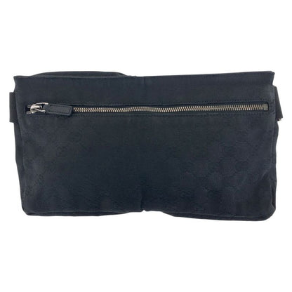 Gucci Black Silver Hardware GG Canvas/leather 28566 Body Bag Waist Pouch Women