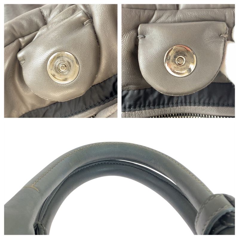 Prada Triangle Logo Plate Nappa Bomber Gray Silver Hardware Leather Handbag