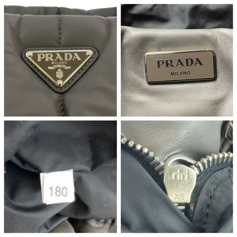 Prada Triangle Logo Plate Nappa Bomber Gray Silver Hardware Leather Handbag